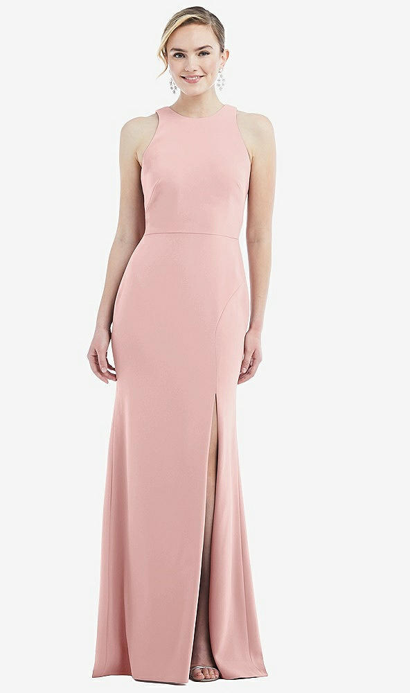 Back View - Rose & Mist Cutout Open-Back Halter Maxi Dress with Scarf Tie