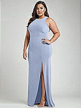 Alt View 2 Thumbnail - Sky Blue & Mist Cutout Open-Back Halter Maxi Dress with Scarf Tie