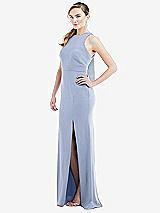 Side View Thumbnail - Sky Blue & Mist Cutout Open-Back Halter Maxi Dress with Scarf Tie