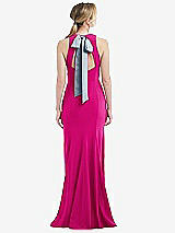 Front View Thumbnail - Think Pink & Mist Cutout Open-Back Halter Maxi Dress with Scarf Tie