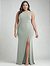 Alt View 1 Thumbnail - Willow Green & Mist Cutout Open-Back Halter Maxi Dress with Scarf Tie