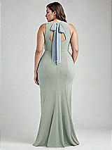 Alt View 3 Thumbnail - Willow Green & Mist Cutout Open-Back Halter Maxi Dress with Scarf Tie