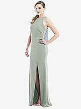 Side View Thumbnail - Willow Green & Mist Cutout Open-Back Halter Maxi Dress with Scarf Tie
