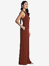 Side View Thumbnail - Auburn Moon & Cabernet Cutout Open-Back Halter Jumpsuit with Scarf Tie