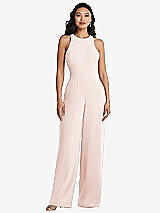 Rear View Thumbnail - Blush & Cabernet Cutout Open-Back Halter Jumpsuit with Scarf Tie