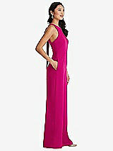 Side View Thumbnail - Think Pink & Cabernet Cutout Open-Back Halter Jumpsuit with Scarf Tie