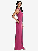 Side View Thumbnail - Tea Rose & Cabernet Cutout Open-Back Halter Jumpsuit with Scarf Tie