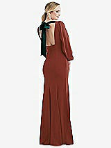 Front View Thumbnail - Auburn Moon & Evergreen Bishop Sleeve Open-Back Trumpet Gown with Scarf Tie