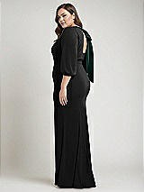 Alt View 2 Thumbnail - Black & Evergreen Bishop Sleeve Open-Back Trumpet Gown with Scarf Tie