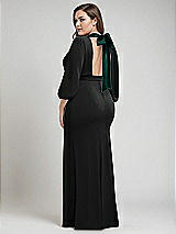 Alt View 3 Thumbnail - Black & Evergreen Bishop Sleeve Open-Back Trumpet Gown with Scarf Tie