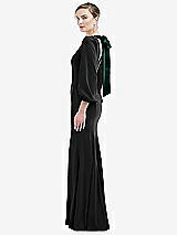 Side View Thumbnail - Black & Evergreen Bishop Sleeve Open-Back Trumpet Gown with Scarf Tie