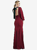 Front View Thumbnail - Burgundy & Evergreen Bishop Sleeve Open-Back Trumpet Gown with Scarf Tie