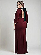 Alt View 3 Thumbnail - Cabernet & Evergreen Bishop Sleeve Open-Back Trumpet Gown with Scarf Tie