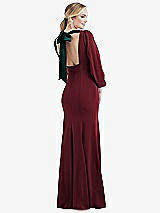 Front View Thumbnail - Cabernet & Evergreen Bishop Sleeve Open-Back Trumpet Gown with Scarf Tie