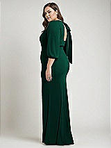 Alt View 2 Thumbnail - Hunter Green & Evergreen Bishop Sleeve Open-Back Trumpet Gown with Scarf Tie