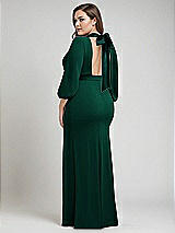 Alt View 3 Thumbnail - Hunter Green & Evergreen Bishop Sleeve Open-Back Trumpet Gown with Scarf Tie