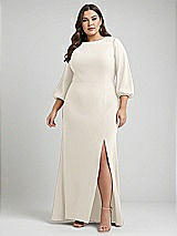 Alt View 1 Thumbnail - Ivory & Evergreen Bishop Sleeve Open-Back Trumpet Gown with Scarf Tie