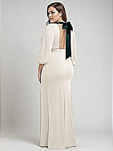 Alt View 3 Thumbnail - Ivory & Evergreen Bishop Sleeve Open-Back Trumpet Gown with Scarf Tie