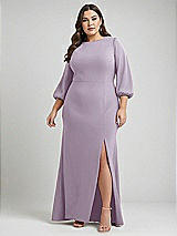 Alt View 1 Thumbnail - Lilac Haze & Evergreen Bishop Sleeve Open-Back Trumpet Gown with Scarf Tie