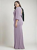 Alt View 2 Thumbnail - Lilac Haze & Evergreen Bishop Sleeve Open-Back Trumpet Gown with Scarf Tie