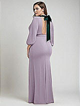 Alt View 3 Thumbnail - Lilac Haze & Evergreen Bishop Sleeve Open-Back Trumpet Gown with Scarf Tie