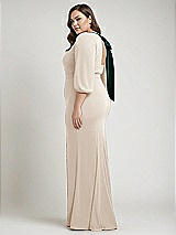 Alt View 2 Thumbnail - Oat & Evergreen Bishop Sleeve Open-Back Trumpet Gown with Scarf Tie