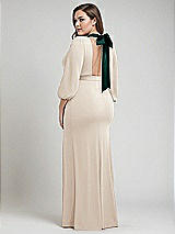 Alt View 3 Thumbnail - Oat & Evergreen Bishop Sleeve Open-Back Trumpet Gown with Scarf Tie