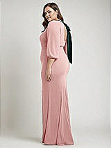 Alt View 2 Thumbnail - Rose & Evergreen Bishop Sleeve Open-Back Trumpet Gown with Scarf Tie