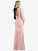 Front View Thumbnail - Rose & Evergreen Bishop Sleeve Open-Back Trumpet Gown with Scarf Tie
