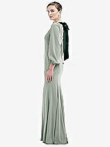 Side View Thumbnail - Willow Green & Evergreen Bishop Sleeve Open-Back Trumpet Gown with Scarf Tie