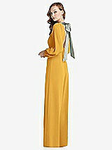 Alt View 1 Thumbnail - NYC Yellow & Willow Green Bishop Sleeve Open-Back Jumpsuit with Scarf Tie