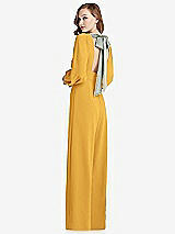Front View Thumbnail - NYC Yellow & Willow Green Bishop Sleeve Open-Back Jumpsuit with Scarf Tie