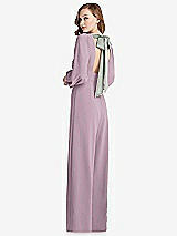 Front View Thumbnail - Suede Rose & Willow Green Bishop Sleeve Open-Back Jumpsuit with Scarf Tie