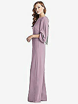 Side View Thumbnail - Suede Rose & Willow Green Bishop Sleeve Open-Back Jumpsuit with Scarf Tie