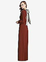 Alt View 1 Thumbnail - Auburn Moon & Willow Green Bishop Sleeve Open-Back Jumpsuit with Scarf Tie