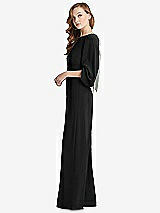 Side View Thumbnail - Black & Willow Green Bishop Sleeve Open-Back Jumpsuit with Scarf Tie