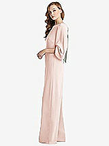 Side View Thumbnail - Blush & Willow Green Bishop Sleeve Open-Back Jumpsuit with Scarf Tie