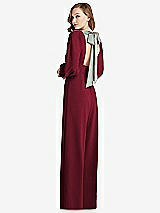 Front View Thumbnail - Burgundy & Willow Green Bishop Sleeve Open-Back Jumpsuit with Scarf Tie