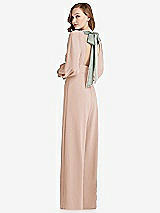 Front View Thumbnail - Cameo & Willow Green Bishop Sleeve Open-Back Jumpsuit with Scarf Tie