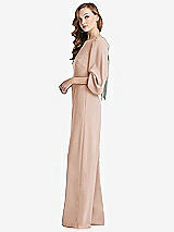 Side View Thumbnail - Cameo & Willow Green Bishop Sleeve Open-Back Jumpsuit with Scarf Tie
