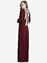 Front View Thumbnail - Cabernet & Willow Green Bishop Sleeve Open-Back Jumpsuit with Scarf Tie