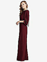 Side View Thumbnail - Cabernet & Willow Green Bishop Sleeve Open-Back Jumpsuit with Scarf Tie