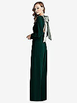 Alt View 1 Thumbnail - Evergreen & Willow Green Bishop Sleeve Open-Back Jumpsuit with Scarf Tie