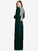 Front View Thumbnail - Evergreen & Willow Green Bishop Sleeve Open-Back Jumpsuit with Scarf Tie