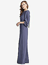 Side View Thumbnail - French Blue & Willow Green Bishop Sleeve Open-Back Jumpsuit with Scarf Tie