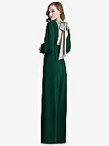 Front View Thumbnail - Hunter Green & Willow Green Bishop Sleeve Open-Back Jumpsuit with Scarf Tie