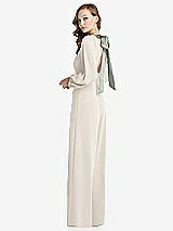 Alt View 1 Thumbnail - Ivory & Willow Green Bishop Sleeve Open-Back Jumpsuit with Scarf Tie