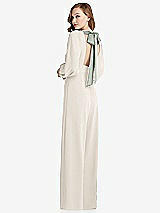 Front View Thumbnail - Ivory & Willow Green Bishop Sleeve Open-Back Jumpsuit with Scarf Tie