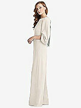 Side View Thumbnail - Ivory & Willow Green Bishop Sleeve Open-Back Jumpsuit with Scarf Tie