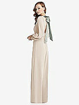 Alt View 1 Thumbnail - Oat & Willow Green Bishop Sleeve Open-Back Jumpsuit with Scarf Tie